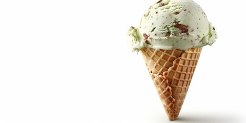 Scoop of Pistachio Ice Cream in a Waffle Cone