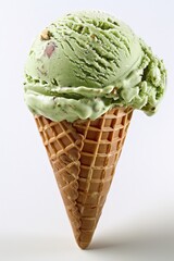 A Scoop of Pistachio Ice Cream in a Waffle Cone
