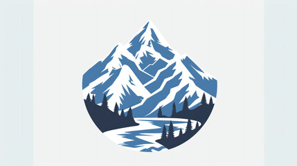 A mountain range icon with snow-capped peaks representing rugged terrain and scenic vistas with towering mountains blanketed in snow and surrounded  pristine wilderness