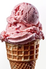 Scoop of Strawberry Ice Cream in Waffle Cone