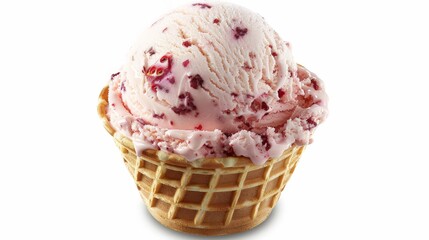 Scoop of Strawberry Ice Cream in a Waffle Cone