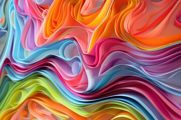 Obraz premium Layers of swirling, curved lines in neon hues, creating a sense of motion and fluidity in paper