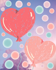 Red Heart Shaped Balloons with green Ribbons