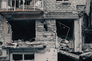 Fototapeta premium destroyed and burned houses in the city Russia Ukraine war