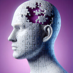 human head with puzzle pieces, mental health care, overthinking concept