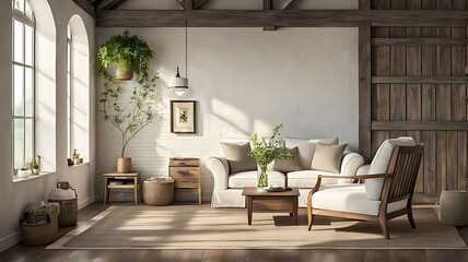  Farmhouse  country home interior design of modern living room. 