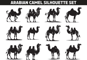 Arabian Camel Silhouette Vector Illustration Set