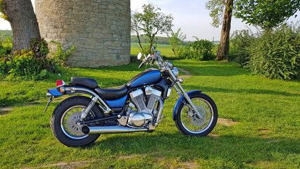 chopper motorcycle on the field