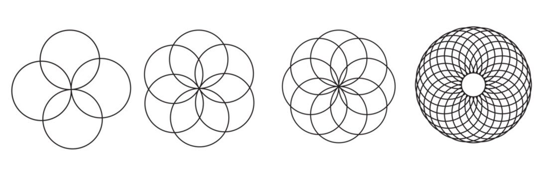 Intersecting, overlapping circles, rings element. Vector illustration. Isolated on white background. EPS 10