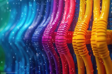 Create an abstract image of colorful cables with water drops - Powered by Adobe
