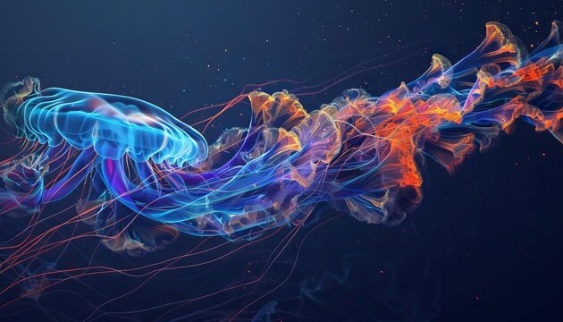 Sinuous lines resembling the natural flow of a jellyfishs tentacles underwater