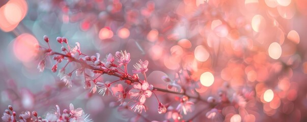 Soft pink bokeh lights, giving a romantic feel, like a delicate touch of spring blossoms
