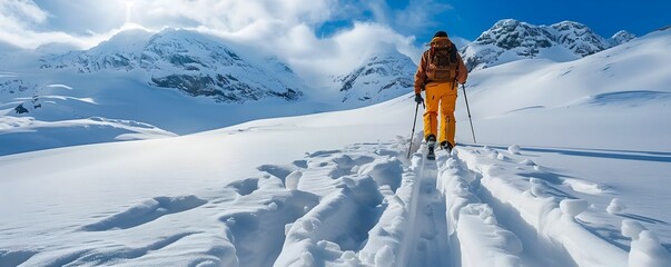 Ski Touring Through Pristine Snow Covered Alpine Landscapes for Adventure and