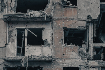 destroyed and burned houses in the city Russia Ukraine war