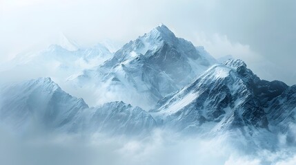 Majestic Misty Mountain Peak Shrouded in Ethereal Splendor Vast Open Sky Backdrop for Adventurous Branding