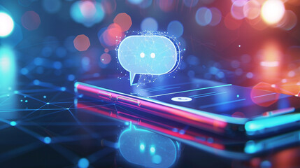 A smartphone displaying a message bubble icon symbolizing text messaging and communication through digital platforms with a clean and modern interface that represents the ubiquitous nature