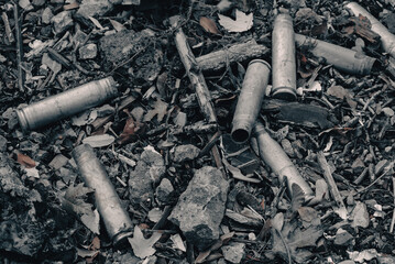 shell casings after a shooting battle in Ukraine