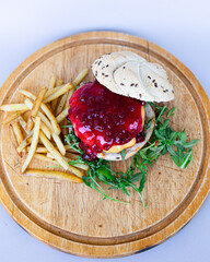 Cheese Burger with Blackberry Jam Top View