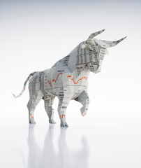 Origami style stock market paper polygonal bull - 3D illustration