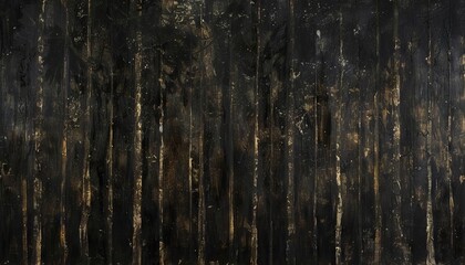 Thin, vertical brushstrokes in black and dark brown, resembling a dense forest at night