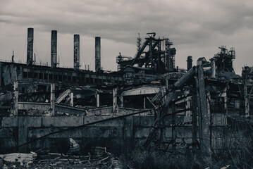 destroyed buildings of the workshop of the Azovstal plant in Mariupol Ukraine