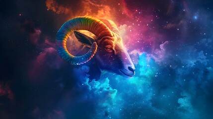 Zodiac sign Aries in a colorful space