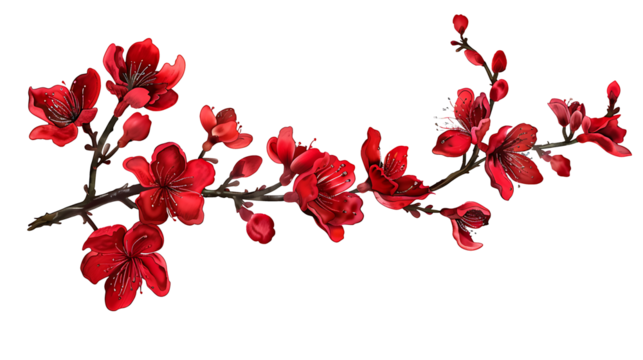 Branches of red flowers isolated on cutouts
