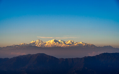sunset  over the mount Ganesh range in Nepal.