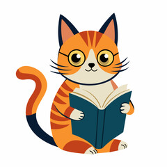 a cat reading book  vector art illustration, solid white background (3)