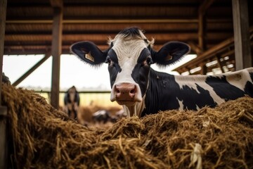 Funny portrait of a cow close up on a wide angle camera
