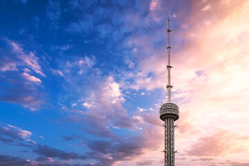 TV tower in Tashkent in Uzbekistan on background cloudy sky