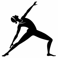 stretching pose vector silhouette, black color silhouette, solid white background (7)