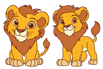 Cute cartoon lion isolated on white background, color, vector illustration