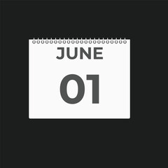 June 1 calendar reminder. 1 June daily calendar icon template. Calendar 1 June icon Design template. Vector illustration
