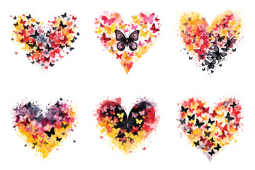 Watercolor love shape by butterfly illustration vector artwork on white background