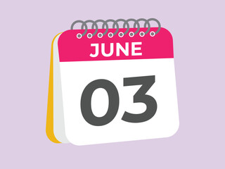 June 3 calendar reminder. 3 June daily calendar icon template. Calendar 3 June icon Design template. Vector illustration
