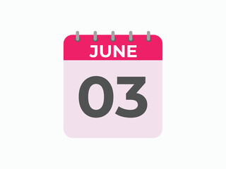 June 3 calendar reminder. 3 June daily calendar icon template. Calendar 3 June icon Design template. Vector illustration
