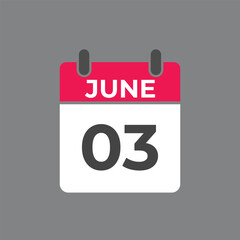 June 3 calendar reminder. 3 June daily calendar icon template. Calendar 3 June icon Design template. Vector illustration
