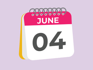 June 4 calendar reminder. 4 June daily calendar icon template. Calendar 4 June icon Design template. Vector illustration
