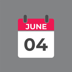 June 4 calendar reminder. 4 June daily calendar icon template. Calendar 4 June icon Design template. Vector illustration
