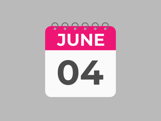 June 4 calendar reminder. 4 June daily calendar icon template. Calendar 4 June icon Design template. Vector illustration
