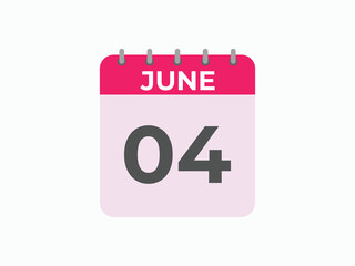 June 4 calendar reminder. 4 June daily calendar icon template. Calendar 4 June icon Design template. Vector illustration
