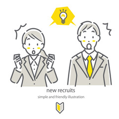 就職活動中の女性と男性セット　シンプルでお洒落な線画イラスト