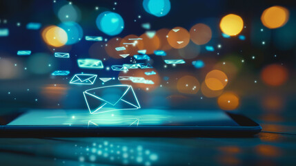 An email envelope icon on a tablet screen representing electronic mail and digital correspondence with a sleek and intuitive interface that facilitates efficient communication and information exchange