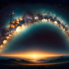 Fototapeta premium Milky Way Arc, illustration, abstract, artwork, night sky, galaxy, night sky, cosmos, wallpaper, background, astronomy, planet, horizon