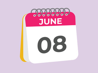 June 8 calendar reminder. 8 June daily calendar icon template. Calendar 8 June icon Design template. Vector illustration
