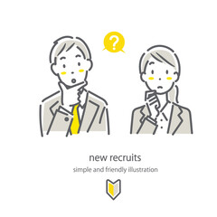 就職活動中の女性と男性セット　シンプルでお洒落な線画イラスト