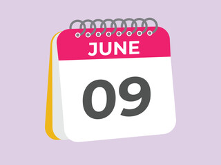 June 9 calendar reminder. 9 June daily calendar icon template. Calendar 9 June icon Design template. Vector illustration
