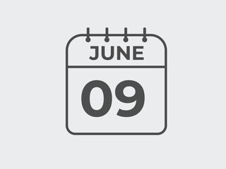 June 9 calendar reminder. 9 June daily calendar icon template. Calendar 9 June icon Design template. Vector illustration
