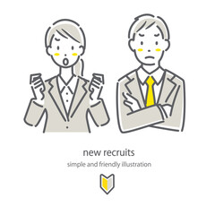 就職活動中の女性と男性セット　シンプルでお洒落な線画イラスト